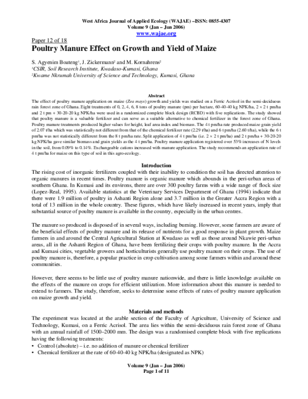 (PDF) Poultry manure effect on growth and yield of maize