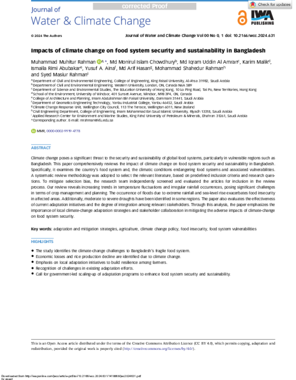 (PDF) Impacts of climate change on food system security and ...