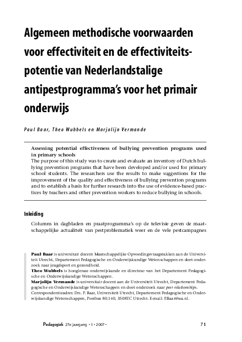(PDF) Algemeen methodische voorwaarden voor effectiviteit en de ...
