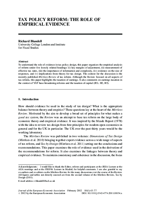 (PDF) Tax Policy Reform: The Role of Empirical Evidence