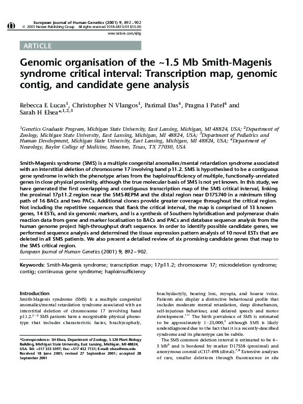 (PDF) Genomic organisation of the ∼1.5 Mb Smith-Magenis syndrome ...