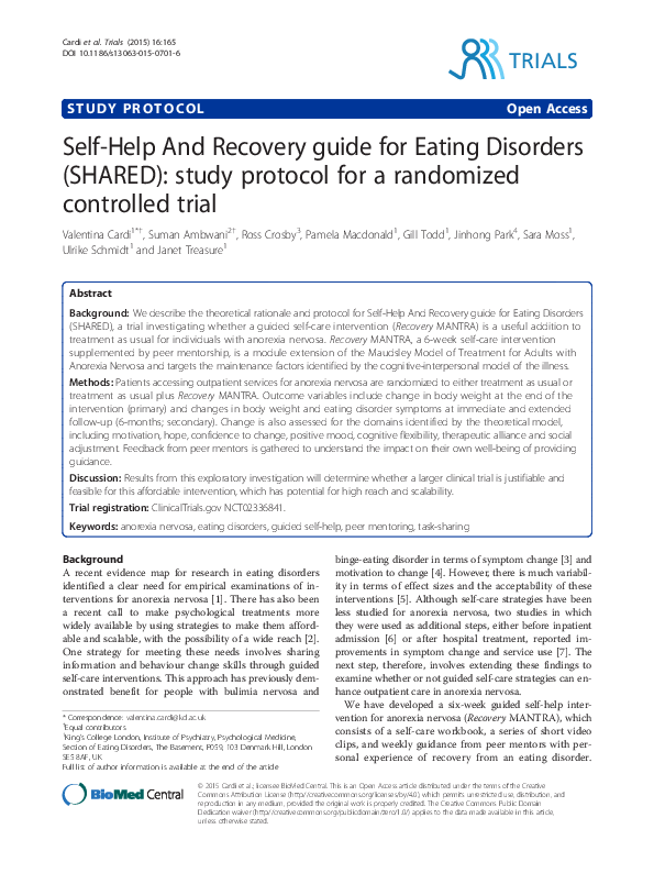 (PDF) Self-Help And Recovery guide for Eating Disorders (SHARED): study ...