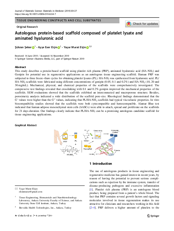 (PDF) Autologous protein-based scaffold composed of platelet lysate and ...