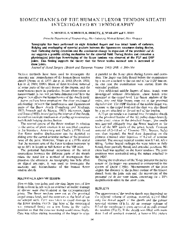(PDF) Biomechanics of the human flexor tendon sheath investigated by ...