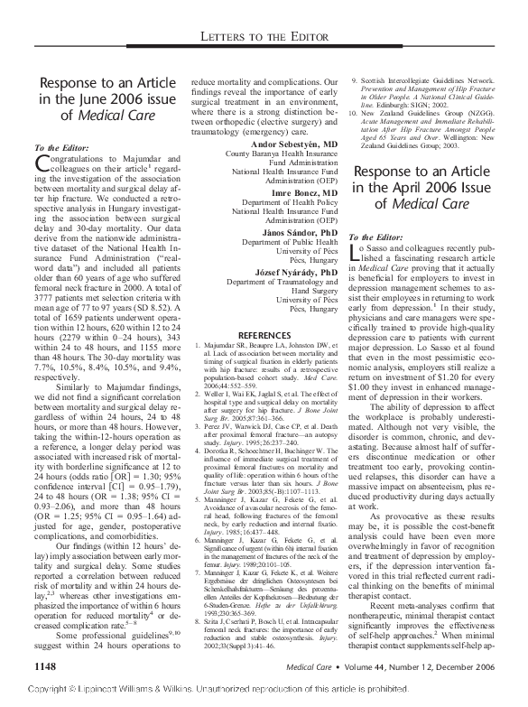 (PDF) Response to an Article in the June 2006 issue of Medical Care