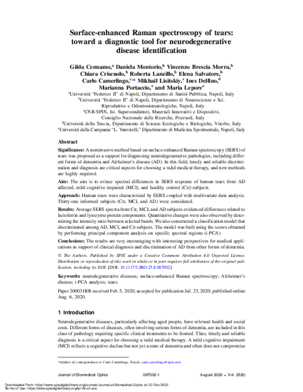 (PDF) Surface-enhanced Raman spectroscopy of tears: toward a diagnostic ...