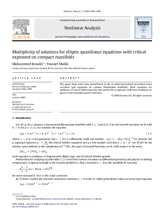 (PDF) Multiplicity of solutions for elliptic quasilinear equations with ...