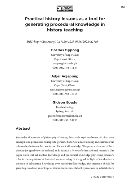 (PDF) Practical history lessons as a tool for generating procedural ...