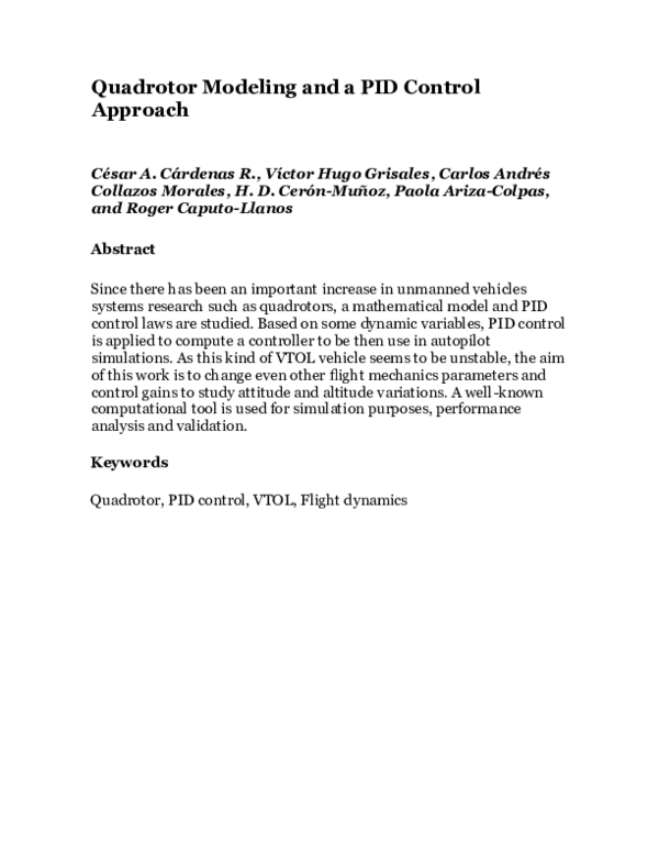 (PDF) Quadrotor Modeling and a PID Control Approach