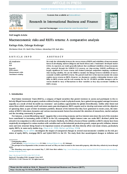 (PDF) Macroeconomic risks and REITs returns: A comparative analysis