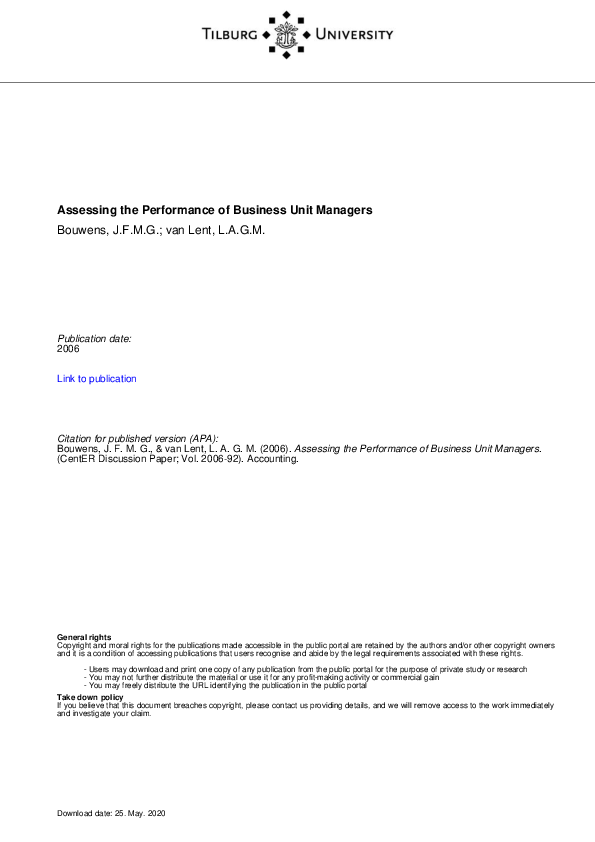 (PDF) Assessing the Performance of Business Unit Managers
