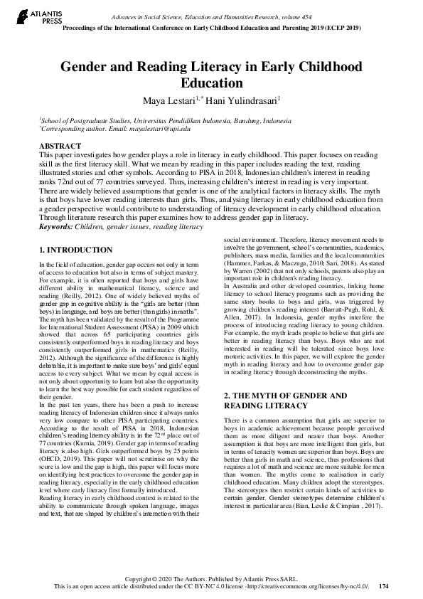 (PDF) Gender and Reading Literacy in Early Childhood Education