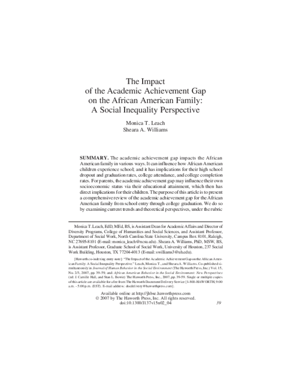 (PDF) The Impact of the Academic Achievement Gap on the African ...