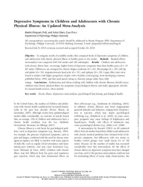 (PDF) Depressive Symptoms in Children and Adolescents with Chronic ...