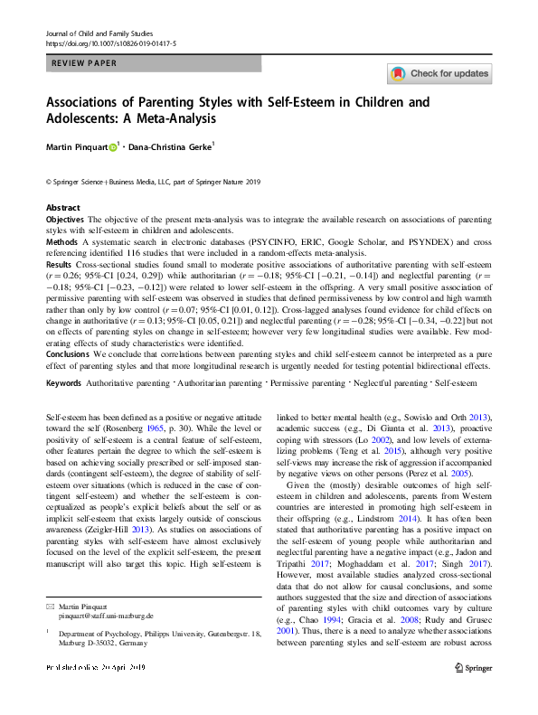 (PDF) Associations of Parenting Styles with Self-Esteem in Children and ...