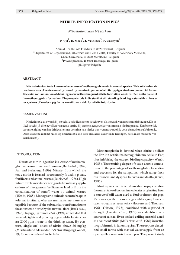 (PDF) Nitrite intoxication in pigs