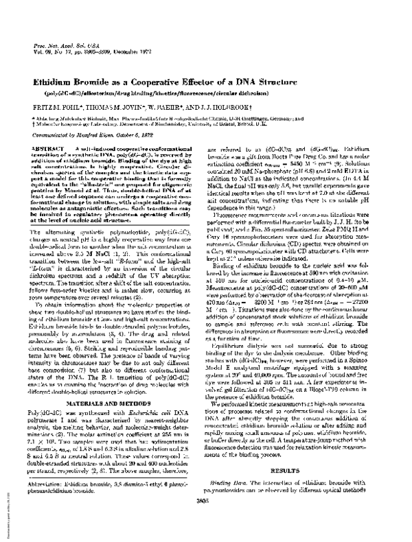 (PDF) Ethidium Bromide as a Cooperative Effector of a DNA Structure