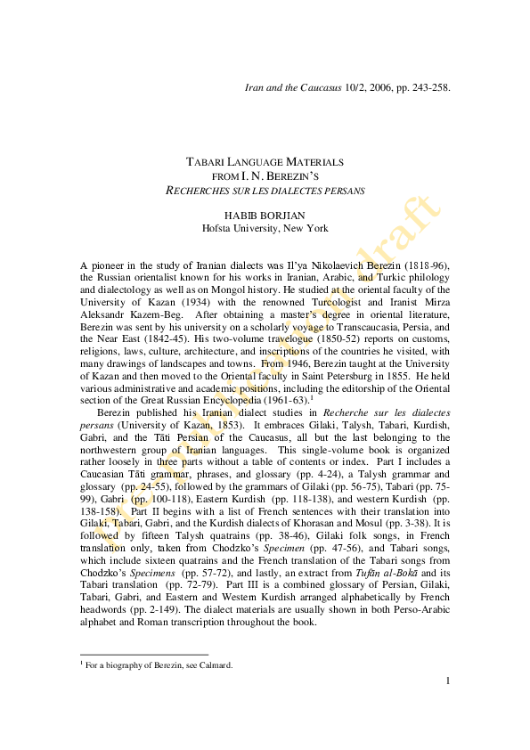 (PDF) Tabari language materials from Il’ya Berezin