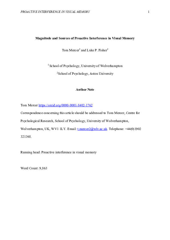 (PDF) Magnitude and sources of proactive interference in visual memory