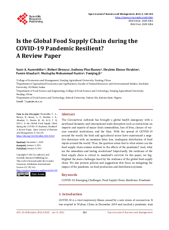 (PDF) Is the Global Food Supply Chain during the COVID-19 Pandemic ...