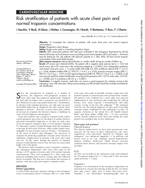 (PDF) Risk stratification of patients with acute chest pain and normal ...