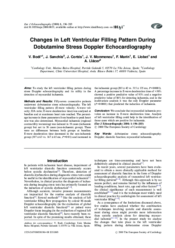 (PDF) Changes in Left Ventricular Filling Pattern During Dobutamine ...