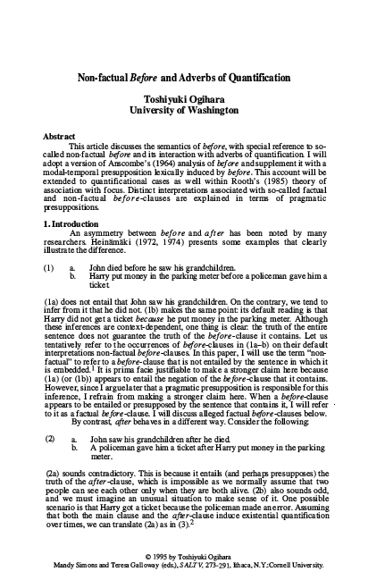 (PDF) Non-factual Before and Adverbs of Quantification Abstract