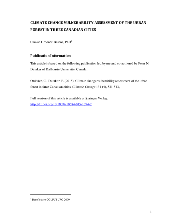 (PDF) Climate change vulnerability assessment of the urban forest in ...