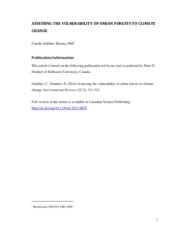 (PDF) Assessing the vulnerability of urban forests to climate change