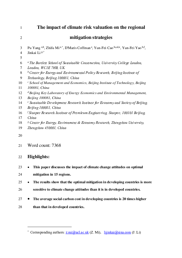 (PDF) The impact of climate risk valuation on the regional mitigation ...