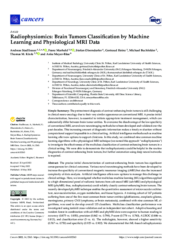 (PDF) Radiophysiomics: Brain Tumors Classification by Machine Learning ...