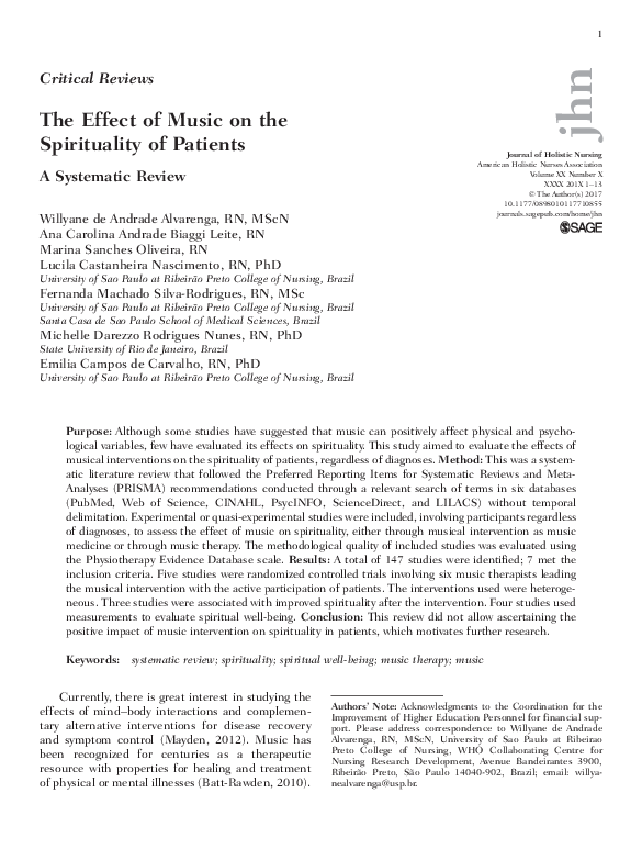 (PDF) The Effect of Music on the Spirituality of Patients: A Systematic ...