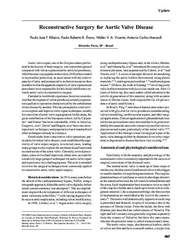 Pdf Reconstructive Surgery For Aortic Valve Disease