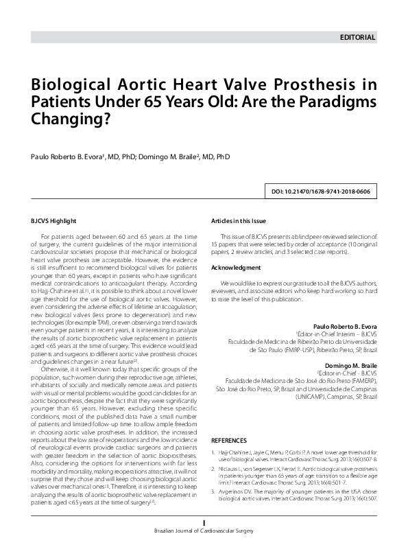(PDF) Biological Aortic Heart Valve Prosthesis in Patients Under 65 ...