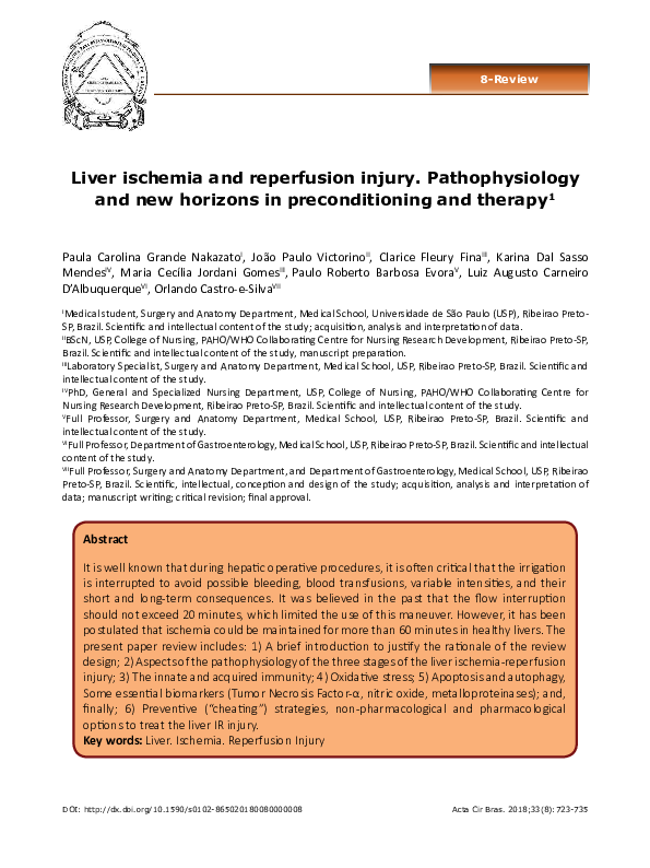 (PDF) Liver ischemia and reperfusion injury. Pathophysiology and new ...