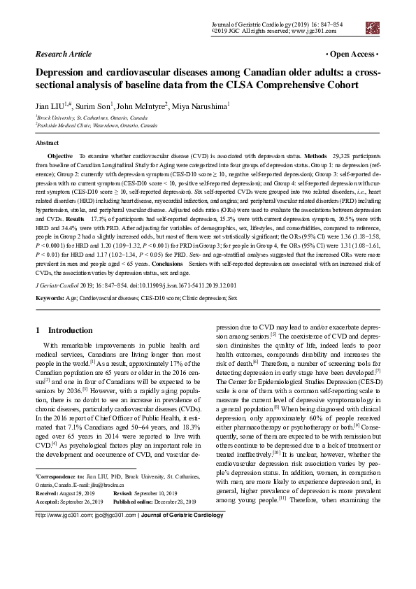 (PDF) Depression and cardiovascular diseases among Canadian older ...