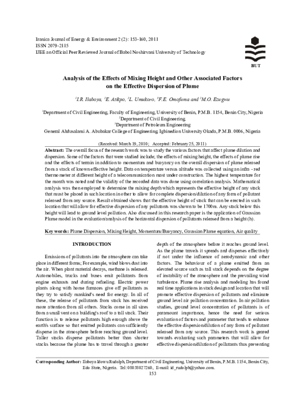 (PDF) Analysis of the Effects of Mixing Height and Other Associated ...
