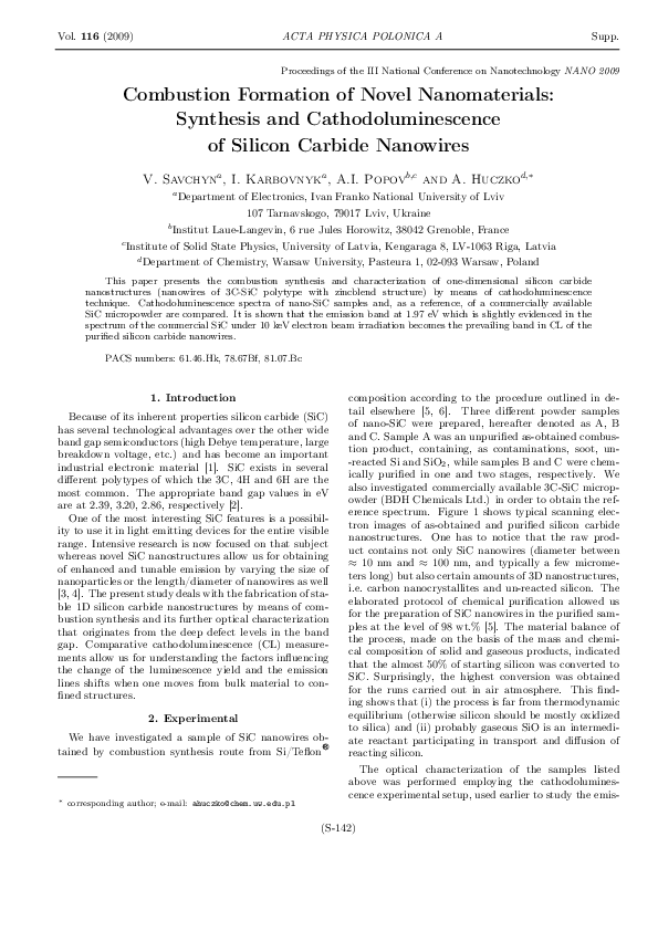 (PDF) Combustion Formation of Novel Nanomaterials: Synthesis and ...