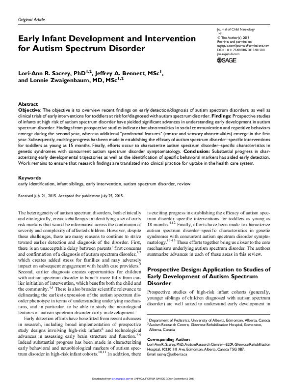 (PDF) Early Infant Development and Intervention for Autism Spectrum ...