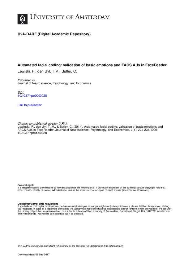  pdf automated facial coding validation of basic emotions and facs
