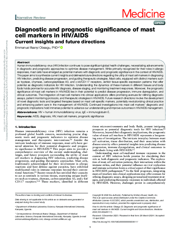 (PDF) Diagnostic and prognostic significance of mast cell markers in ...