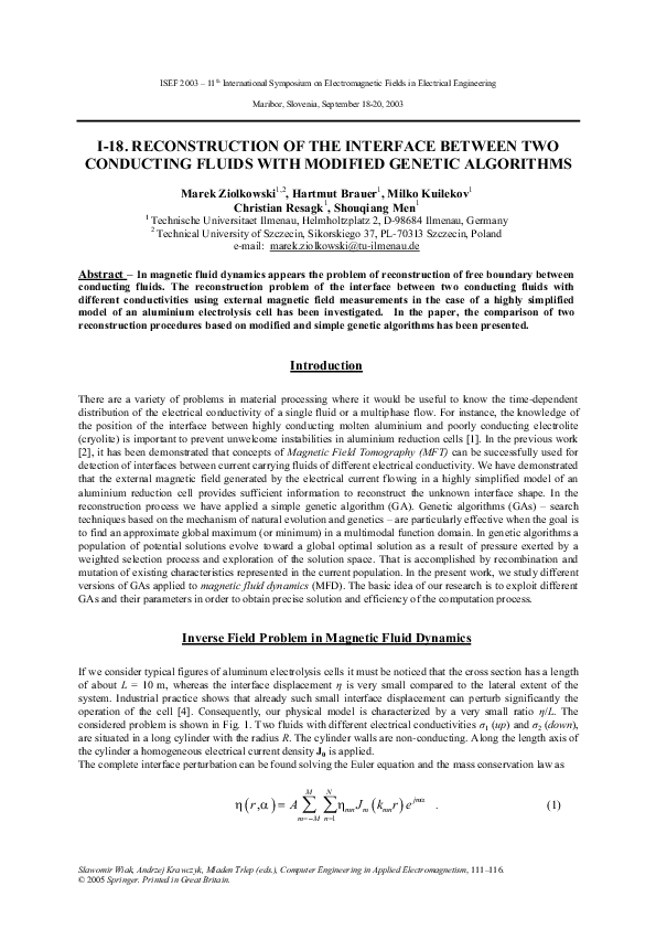 (PDF) Reconstruction of the Interface Between two Conducting Fluids ...