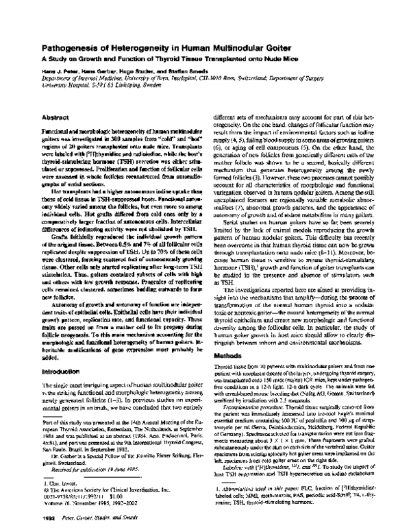 (PDF) Pathogenesis of heterogeneity in human multinodular goiter. A ...