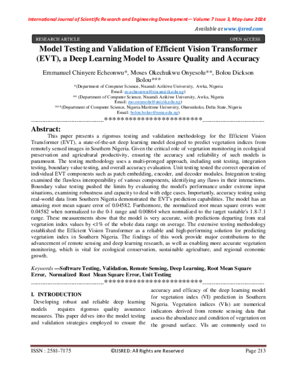 (PDF) Model Testing and Validation of Efficient Vision Transformer (EVT ...