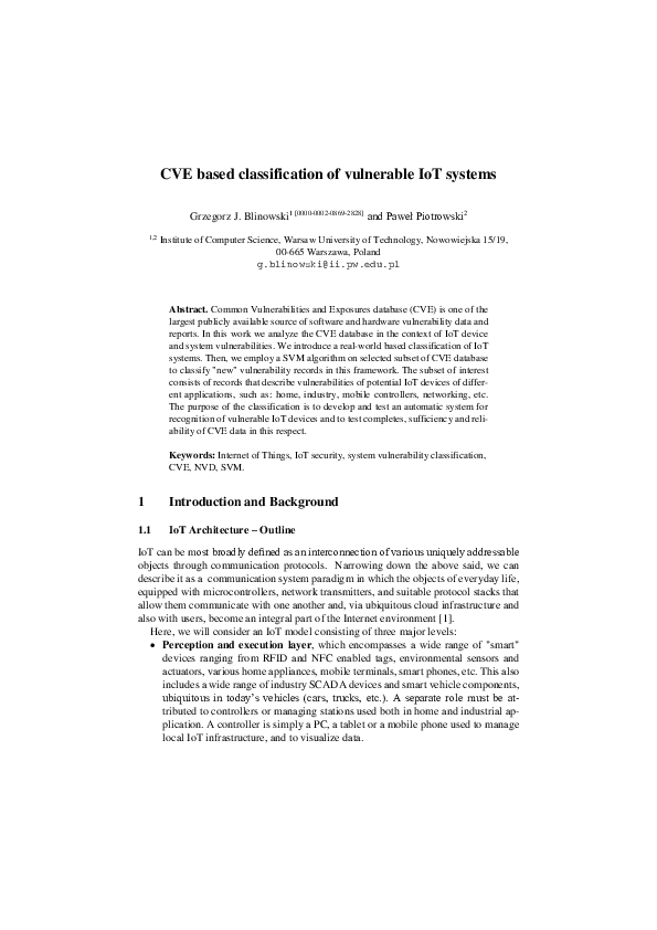 (PDF) CVE Based Classification of Vulnerable IoT Systems