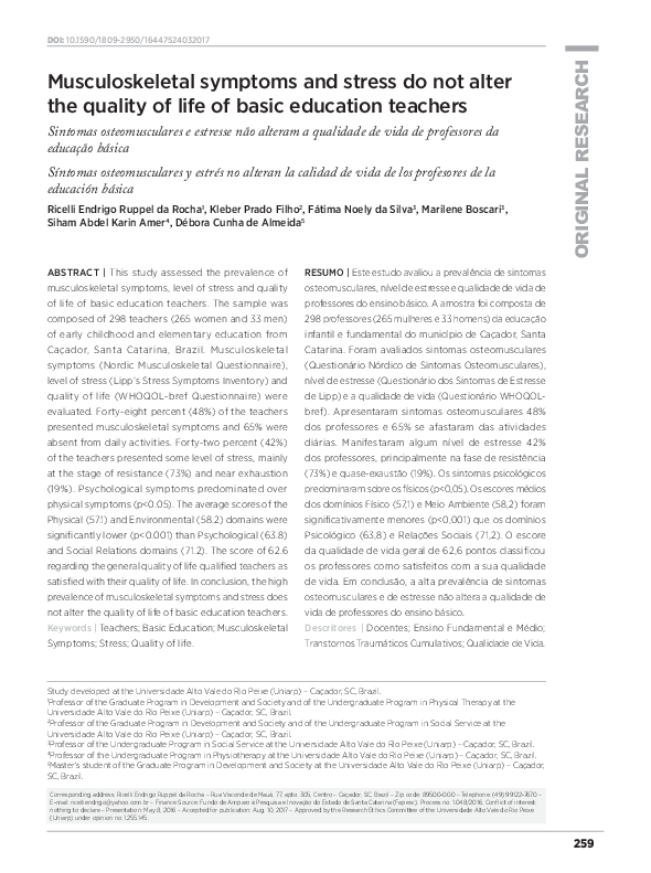 (PDF) Musculoskeletal symptoms and stress do not alter the quality of ...