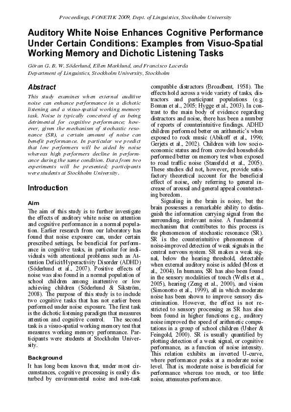 (PDF) Auditory white noise enhances cognitive performance under certain ...