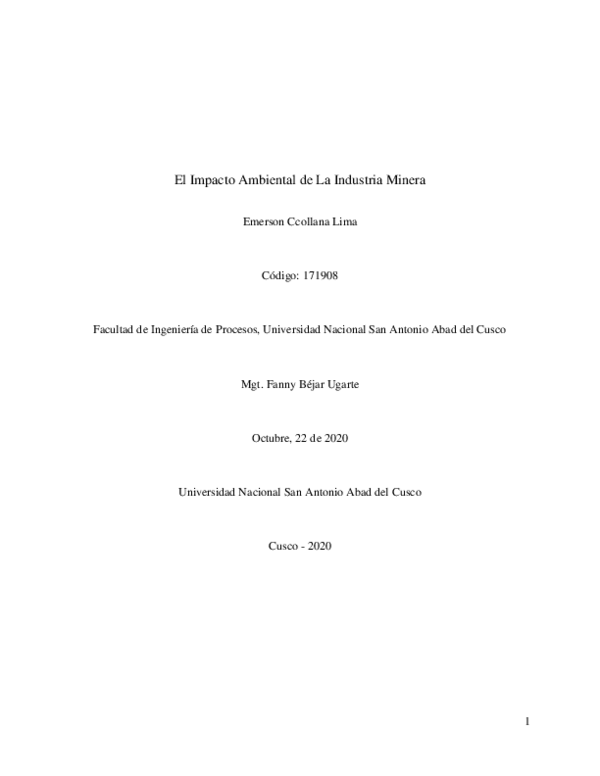 (PDF) Trabajo de investigacion de la industria minera y su impacto al ...