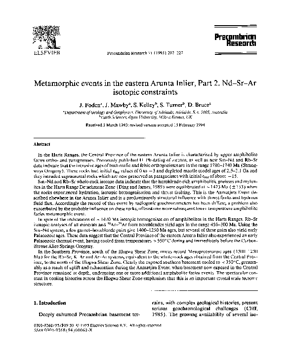 (PDF) Metamorphic events in the eastern Arunta Inlier, Part 2. Nd_Sr_Ar ...