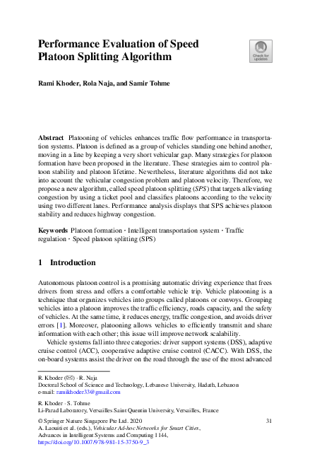 (PDF) Performance Evaluation of Speed Platoon Splitting Algorithm